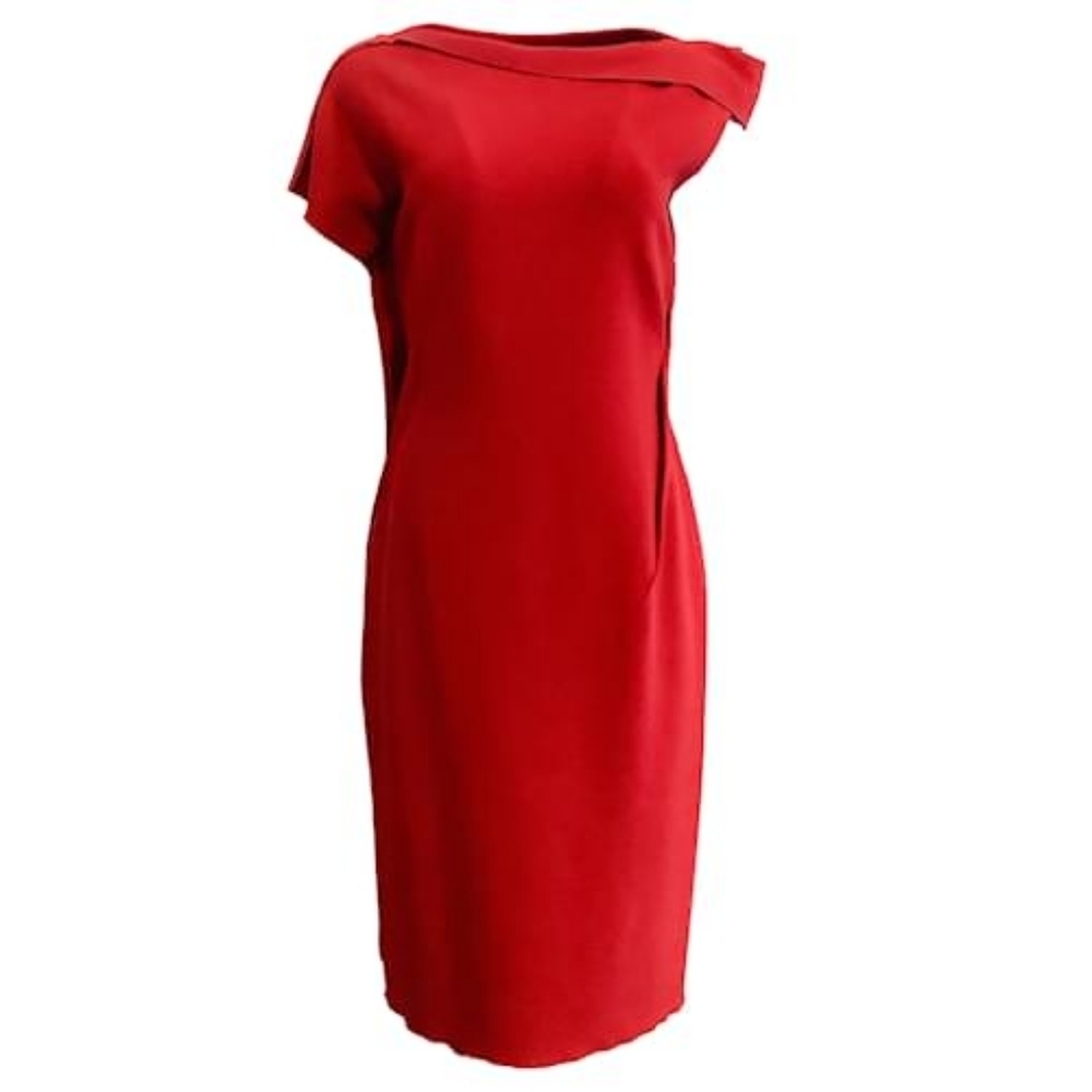 Lanvin Red Wool Raw Seam Asymmetric Dress size 12(44fr) in EUC - Picture 1 of 16